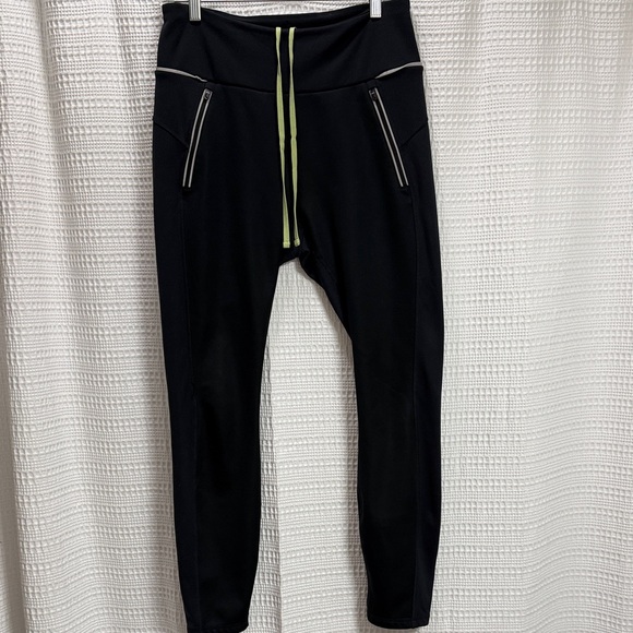 Lole Pants - Lole Black Running tights Athletic thick warm lined Neon reflective pockets SZ L